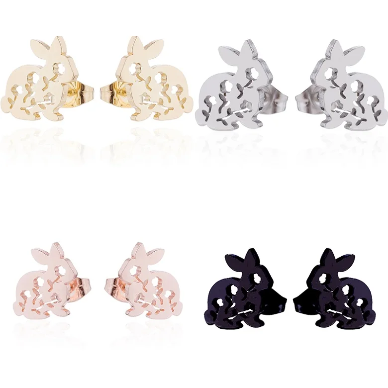 Yiustar New Arrival Romantic Earings for Girls Kids 304 Stainless Steel Stud Earrings Cute Tiny Love Earrings Jewelry Kids Gifts - Окраска металла: Rabbit Earrings