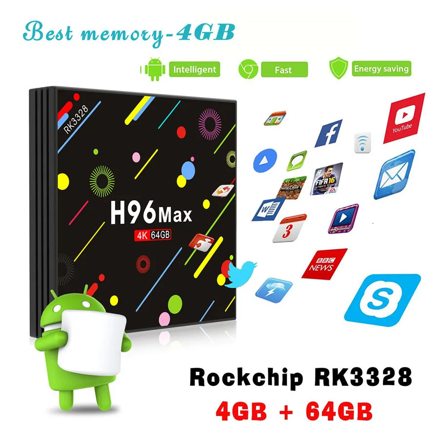 

H96 Max RK3328 Quad Core TV Box 4GB 64GB Android 7.1 Smart Set-top Boxes 2.4G 5G Dual Wifi 100M Lan Bluetooth HDR Media Player