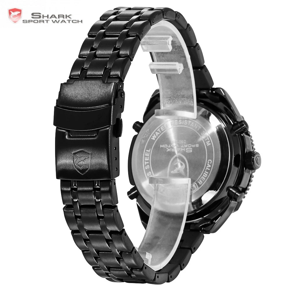 Eightgill Shark Sport Watch Dual Time Digital White Analog Black Stainless Steel Strap Chronograph Quartz Men's Timepiece /SH114