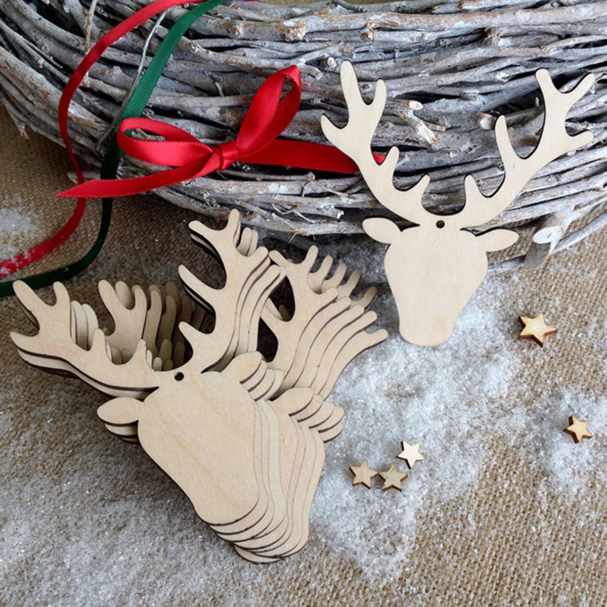 10 шт. деревянные подвесные Подвески разные формы деревянная новогодняя елка украшения DIY ремесло украшение для рождества дома Вечерние - Цвет: Deer Head