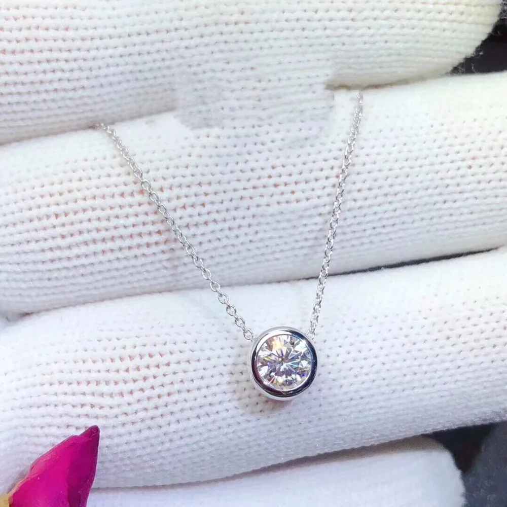 Ожерелье из муассанита, драгоценный камень 1 карат, простой стиль, 925 пробы серебро, классический дизайн, ожерелье для девочки