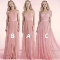 Mix Order Cheap Price Long Pink Bridesmaid Dresses 2016 Draped Tulle Formal Dress Eleagnt For Wedding Party