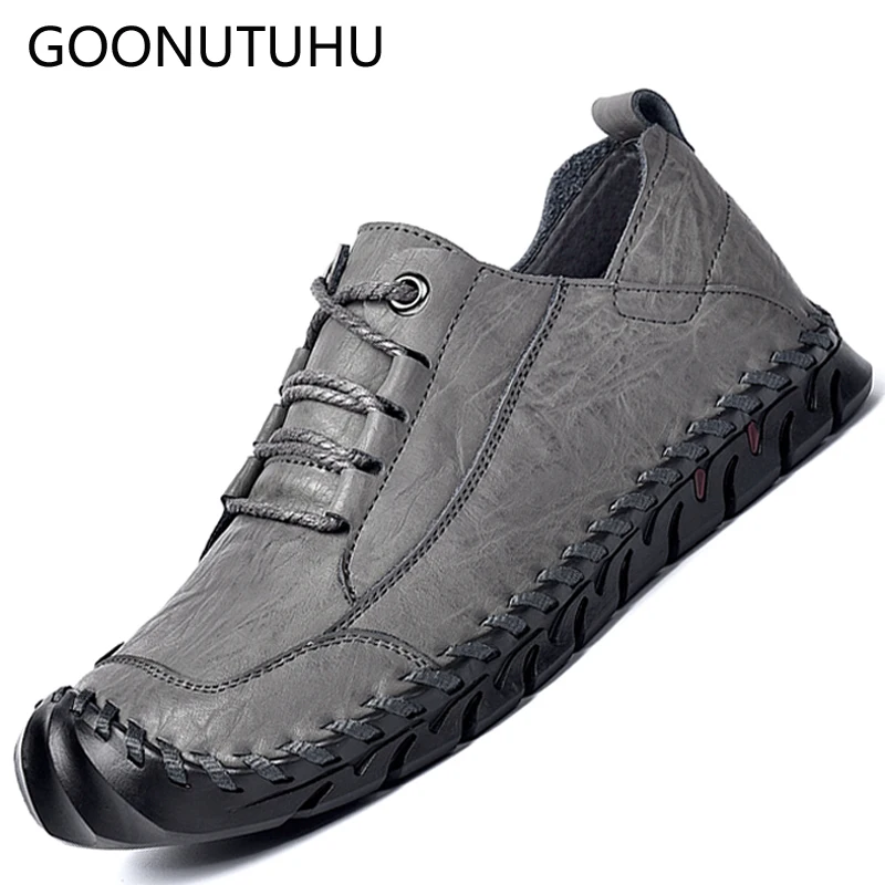 

2019 new fashion men's shoes casual leather lace-up shoe male black & gray spring autumn Retro Handmade shoes for men size 38-44