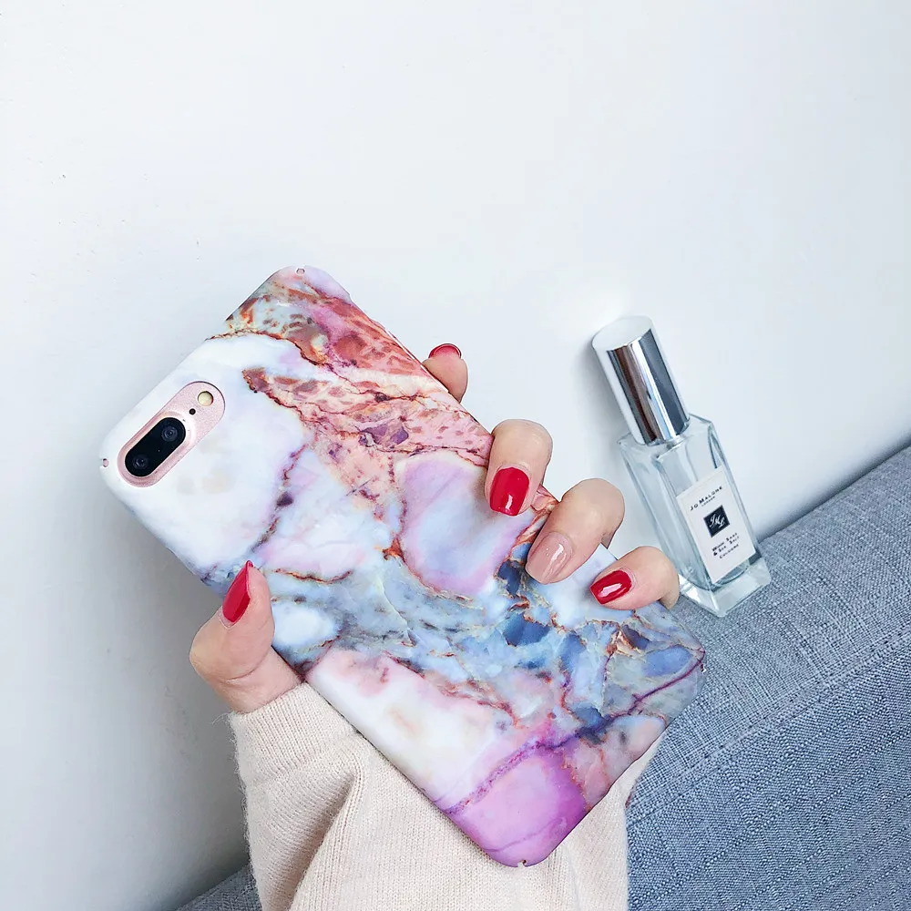 

Fashion Granite Scrub Marble Stone Painted Plastic Hard Case For iPhone X 6 6S 7 8 Plus PC Phone Back Cover Conque