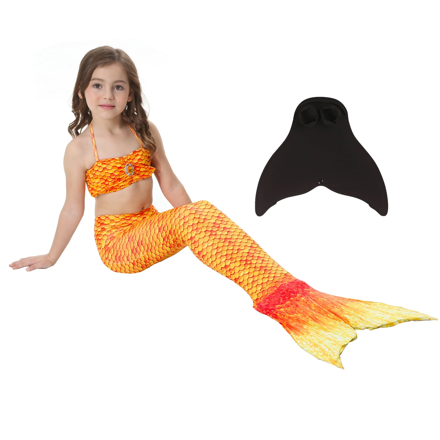 Модные купальные костюмы с хвостом русалки для маленьких девочек-подростков, купальные костюмы, Детский комплект купальника из трех предметов