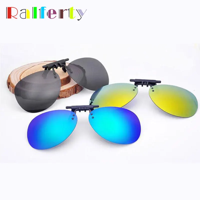 Ralferty Mirrored Polarized Clip On Sunglasses Men Pilot Flip Up