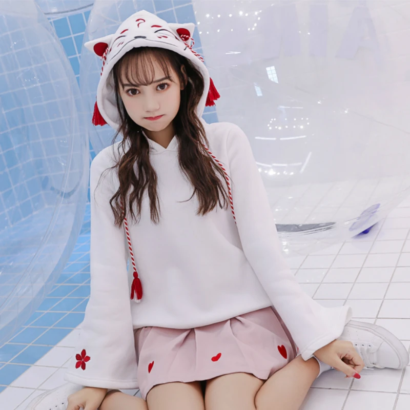  Merry Pretty Women Harajuku Embroidery Hooded Sweatshirts 2019 Winter Long Sleeve Drawstring Hoodie