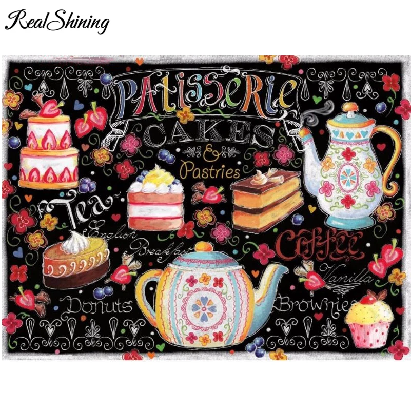 

REALSHINING DIY Diamond Painting Needlework Cakes and Bottle Full Square Mosaic Diamond Embroidery Landscape Pattern Decor FS996