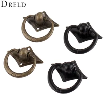 DRELD 2pcs Antique Bronze Furniture Handles 42x42mm Vintage Cabinet Knobs and Handles Kitchen Drawer Cupboard Ring Pull Handles