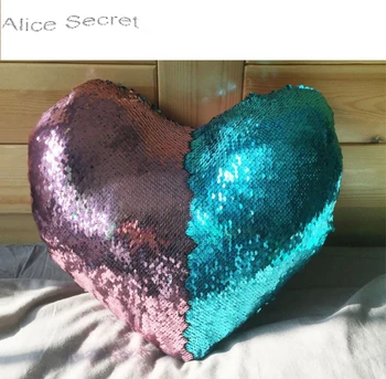 

New Fashion Beauty Double 35X40CM Heart Lovely Glitter Sequins Shiny Throw Pillow Case Cafe Home pillow cases Free shipping