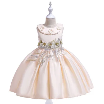 

A Lapel Wrought Flower Red Dress Nail-beads Embroidered Sequins New Year's Dress Princess Costume Kids Party for Girl Clothes