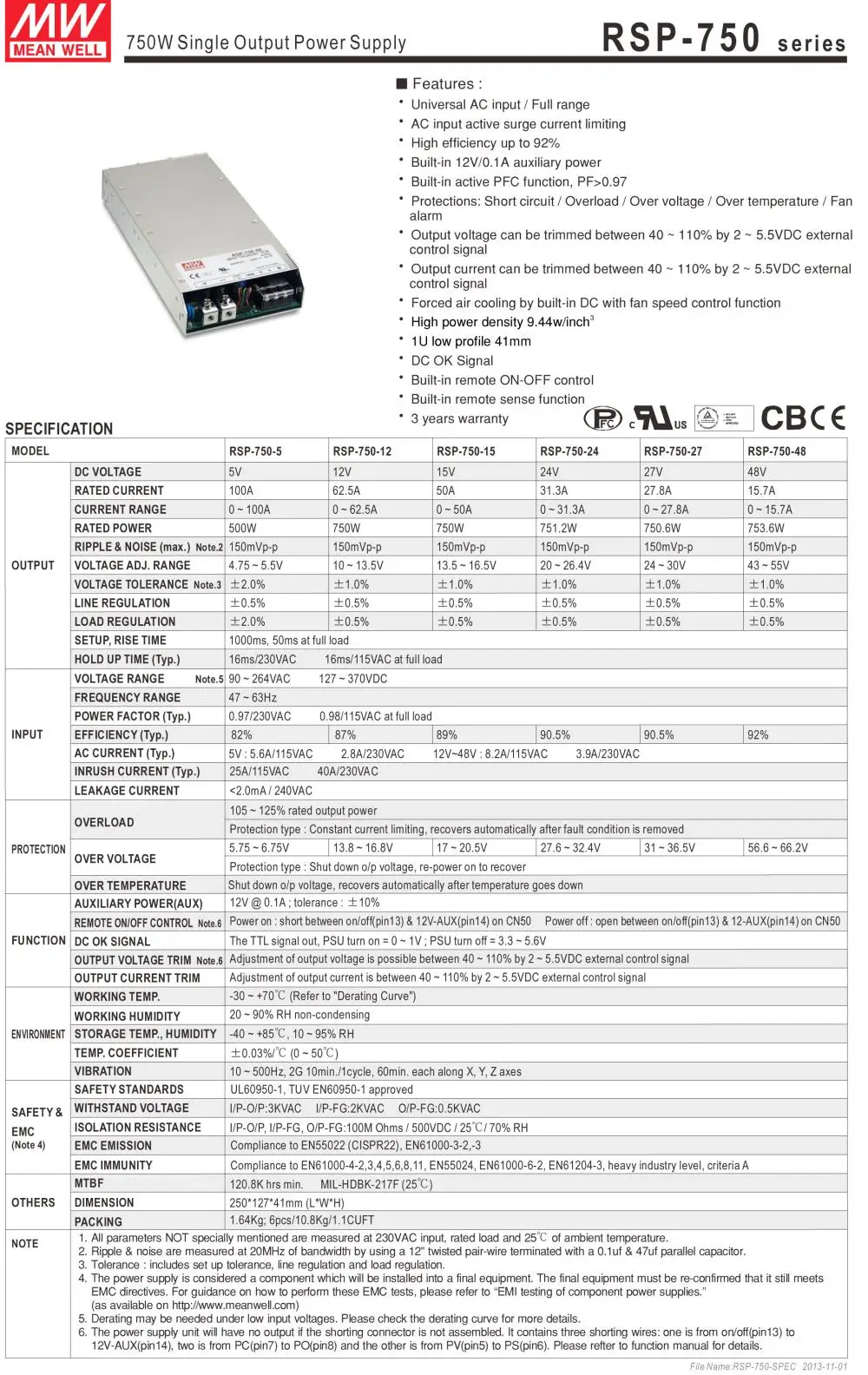 Средняя проверенный оригинальный RSP-750-48 RSP-750-12 RSP-750-24 meanwell RSP-750Single Выход Питание Meanwell RSP