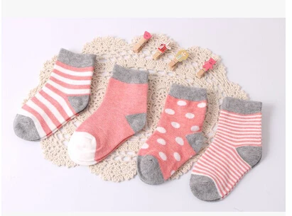 Носки для новорожденных детей 0-3 лет, 4 пары/партия, хлопковые носки в полоску для маленьких мальчиков и девочек, вся детская одежда и аксессуары - Цвет: pink