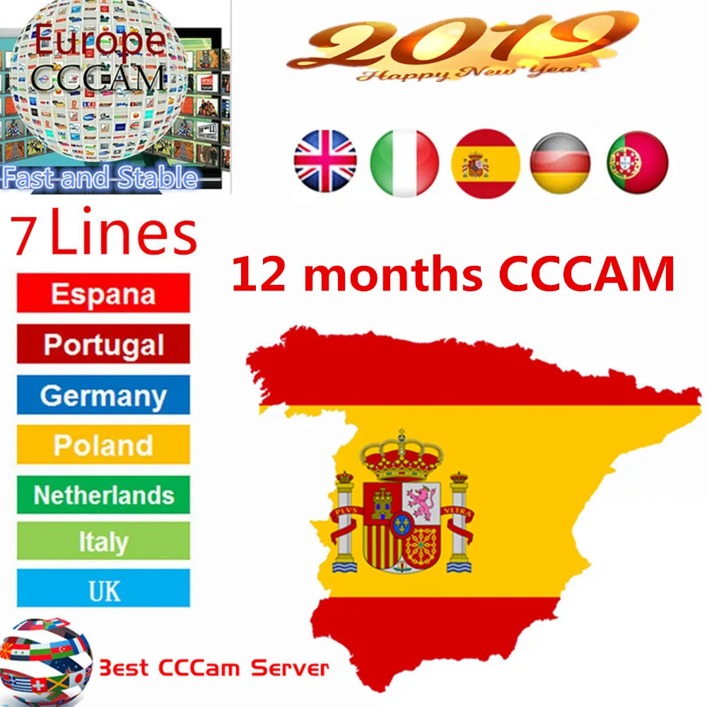Испания рецепторов стабильный Cccam линии для 1 год Испания используется для freesat v7 DVB-S2 спутниковый ресивер CCcam 7 линии европейские каналы