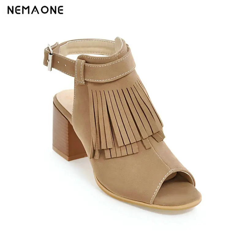 

Big Size 34-43 Fashion Square Heel Sexy Ankle Strap Summer Pure Color Sandal Shoes for Women Sandal Hot Sale
