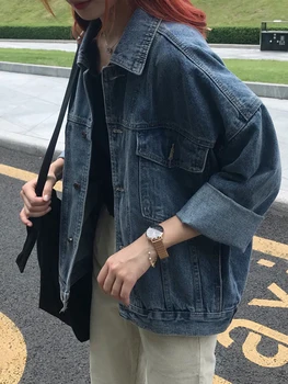 

Retro Long-sleeved Jeans Jacket Student Autumn Korean Version Commute Loose Show Slim Chic Wind Women's Casual Jacket Blouse