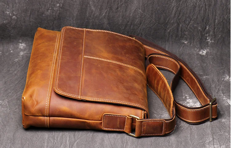 Vintage hombres Crazy Horse maletín de cuero genuino portátil Bolso de negocios alta capacidad estudiante cuero bolsos de hombro Bolso D838 - 3
