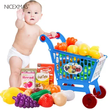 

17pcs Mini Simulation Appliances Kitchen Toys Kids Simulation Trolley with Fruit & Vegetables Trolley Prepend Play (Blue)