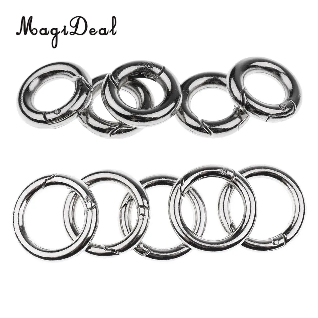 MagiDeal 10 Pieces Round Push Gate Snap Open Hook Spring Ring Key Chain Carabiner