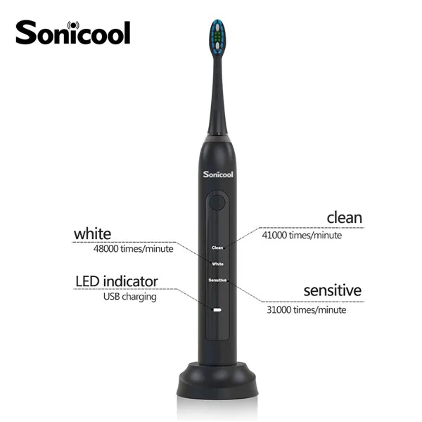 Sonicool электрическая ультразвуковая зубная щетка USB перезаряжаемая зубная щетка с 4 шт. DuPont Сменные зубные головки