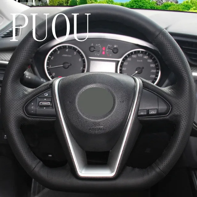 Puou черный кожаный DIY сшитый вручную чехол рулевого колеса автомобиля для Nissan Lannia