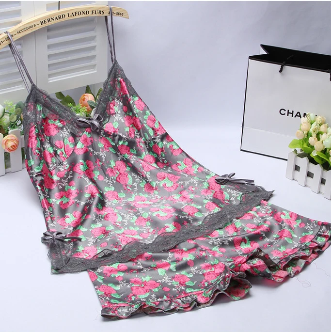 Женская сексуальная шелковая атласная пижама без рукавов с v-образным вырезом, пижама с цветочным рисунком, пижамный комплект размера плюс, одежда для сна, кружевная ночная одежда для женщин