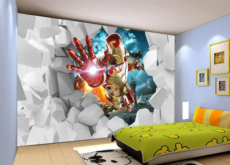 3d Iron Man Wallpaper Custom Waterproof Photo Wallpaper Marvel Hero Murals Boys Kids Girls Bedroom Sitting Room Home Decoration