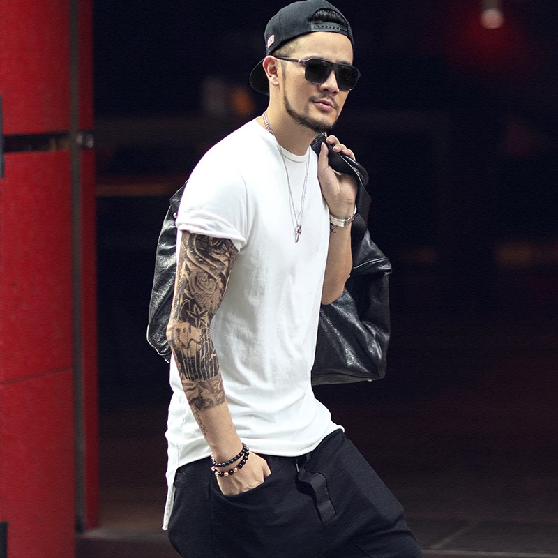 

2019 Summer Fashion Men's T Shirt Casual Patchwork Short Sleeve T-Shirt Mens Clothing Trend Casual Slim Fit Hip-Hop Top TeesT880