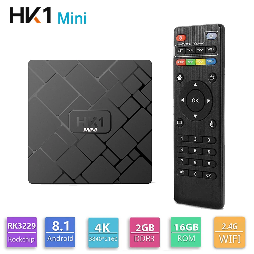 

Original HK1 mini Android 8.1 TV BOX RK3229 Quad-Core 2GB 16GB Smart 4K H.265 WiFi Media Player HK1mini Netflix Set top box IPTV