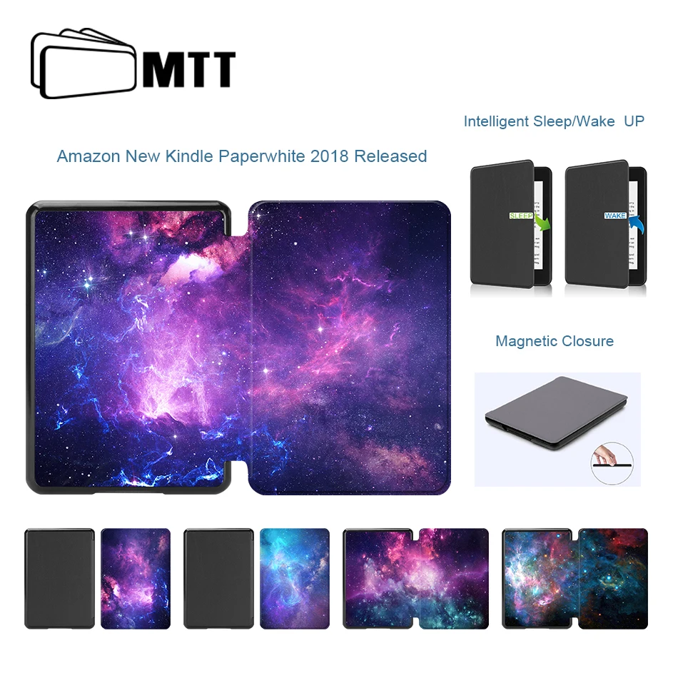 

MTT Smart Cover Case for Amazon New Kindle Paperwhite 4 Starry Sky Slim PU Leather Magnetic Flip Protective funda 2018 Release