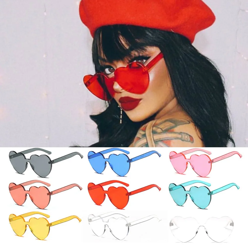 Женские солнцезащитные очки в форме сердца без оправы, Модные прозрачные цветные солнцезащитные очки