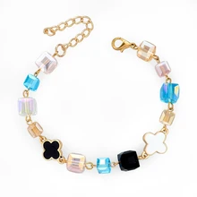 Szelam низкая мода г. Золотой браслет-цепочка квадратный кристалл браслеты из бисера для женщин эмаль цветок браслеты SBR140600