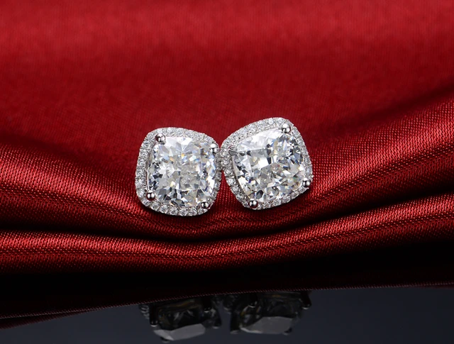 1ct Piece Clear Cushion Cut Synthetic Diamonds Stud Earrings For 1ct Piece Clear Cushion Cut Synthetic Diamonds Stud Earrings For Wedding Sterling Silver