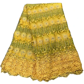 

Gorgeous yellow color High Quality French Net African Lace Fabric With Stone Beads Nigerian Wedding African Lace H375-2