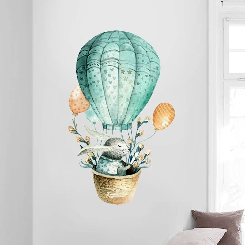 Cartoon Wall Sticker Kids Room Decoration Rabbit Hot Air Balloon Cartoon Wall Sticker Kids Room Decoration Rabbit Hot Air Balloon Home Decor Nordic Style Watercolor Painting Baby Diy Art In Stickers From