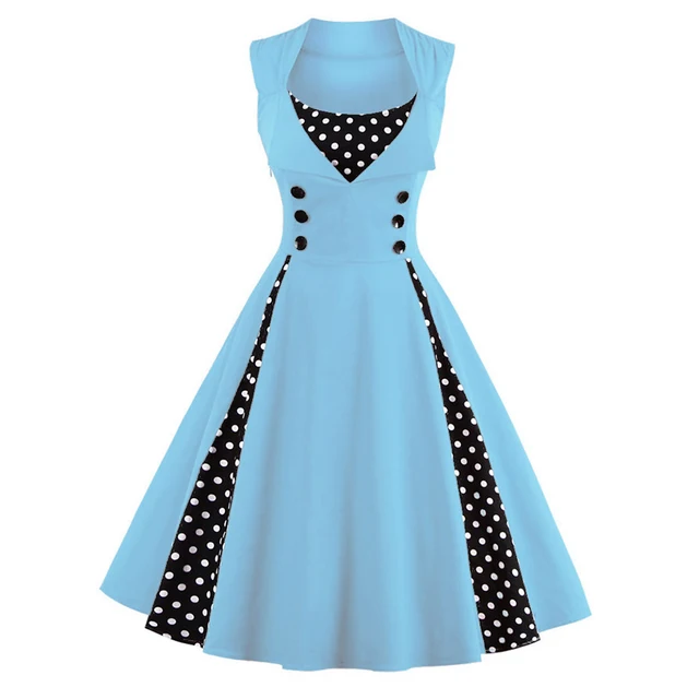 Women 5xl New 50s 60s Retro Vintage Dress Polka Dot Patchwork