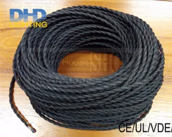 

Free shipping 100meters/lot black color braided fabric wire 2*0.75mm 2 cores textile cloth cover copper wire cable cord