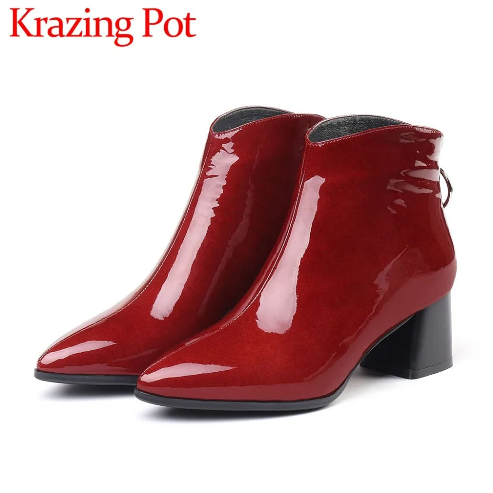 

2018 recommend large size soft genuine leather superstars high fashion med heels streetwear pointed toe zipper ankle boots L2f2
