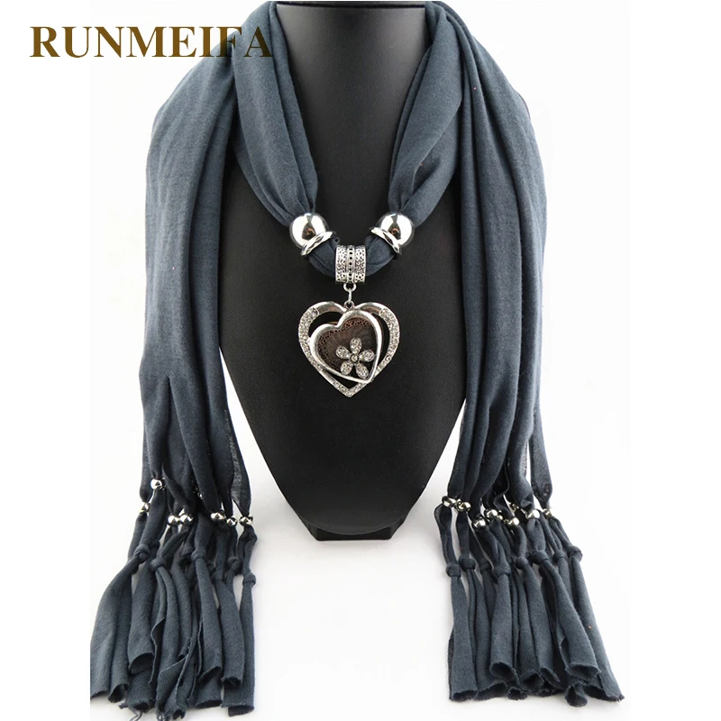

Women Scarves necklace Elegant Jewelry Heart Gemstone Necklace Pendant Scarf Ladies Tassel Scarves female Shawls foulard femme