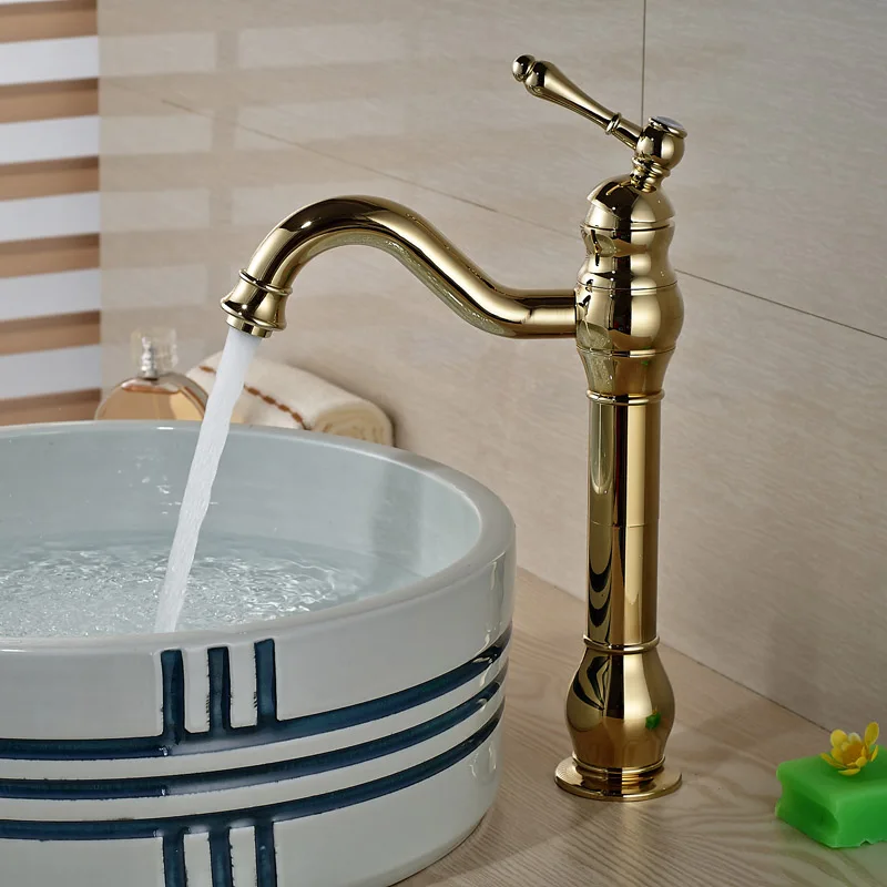 Brand New Golden Brass Bathroom Basin Faucet Countertop Sink Mixer Tap Single Lever