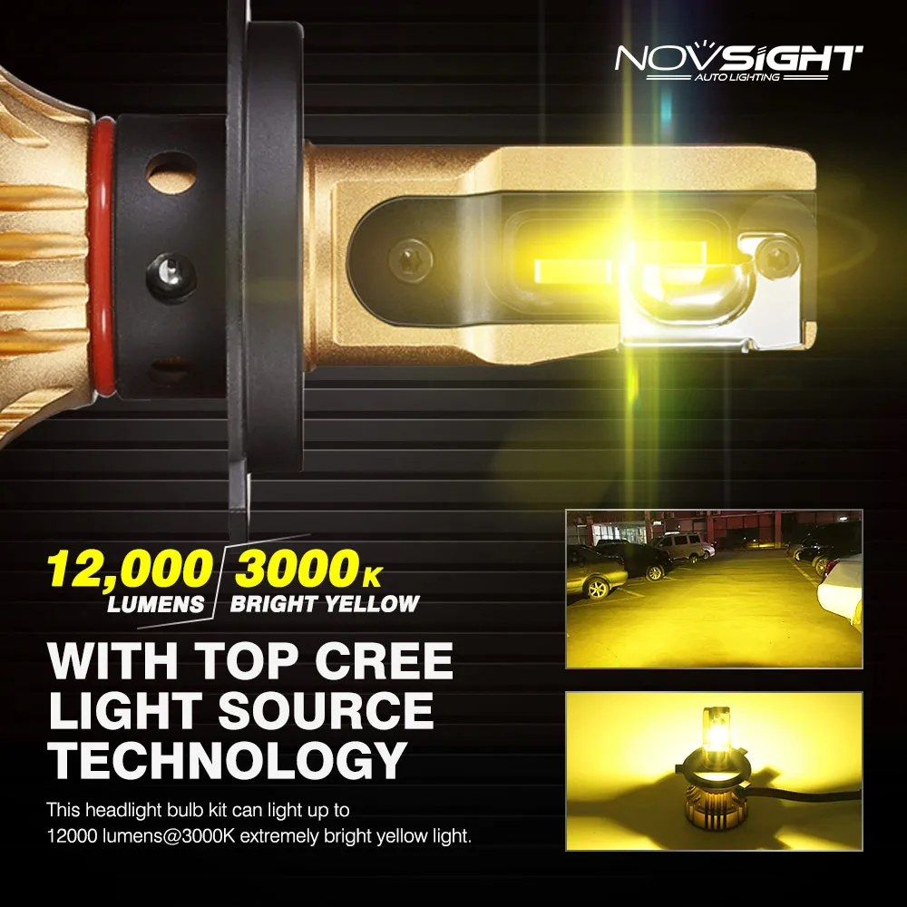 Novsight H7 LED H4 led H11 H8 HB3 9005 HB4 9006 Car LED Headlight Bulbs 72W 12000LM longer life time Automobile Headlamp 12V 24V