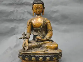 

13'' China Tibet Pure Bronze Buddhism apothecary Buddha Sit Statue