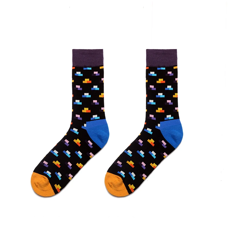 PEONFLY/Новинка; Брендовые мужские носки; забавные повседневные полосатые носки в британском стиле с бриллиантами; хлопковые длинные носки; Chaussettes Homme Fantaisie - Цвет: Deep purple brick