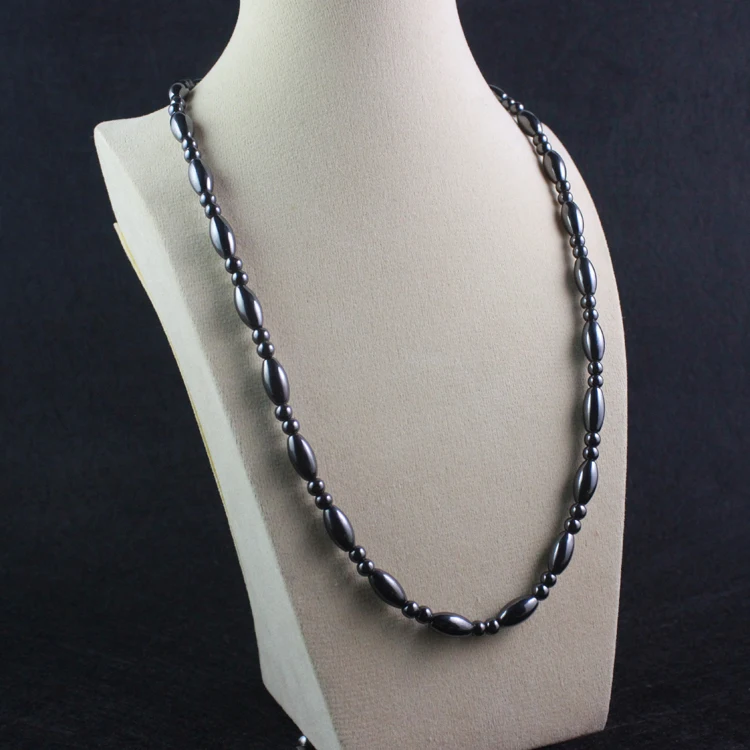 

Magnetic Hematite oval beads Necklace Beaded Health Necklace Gift for Men and Women 6x12mm