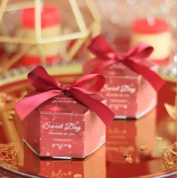 

100 x Creative Red Sweet Day Starry Sky Hexagonal Wedding Favors Candy Boxes Bomboniera Chocolate Box Party Supplies Gift Box