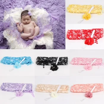 

Lace Baby Receiving Blankets Newborn Photography Props Baby Girl Hairband Accessories Swaddling Towel Headwear Quilt Cover Scarf