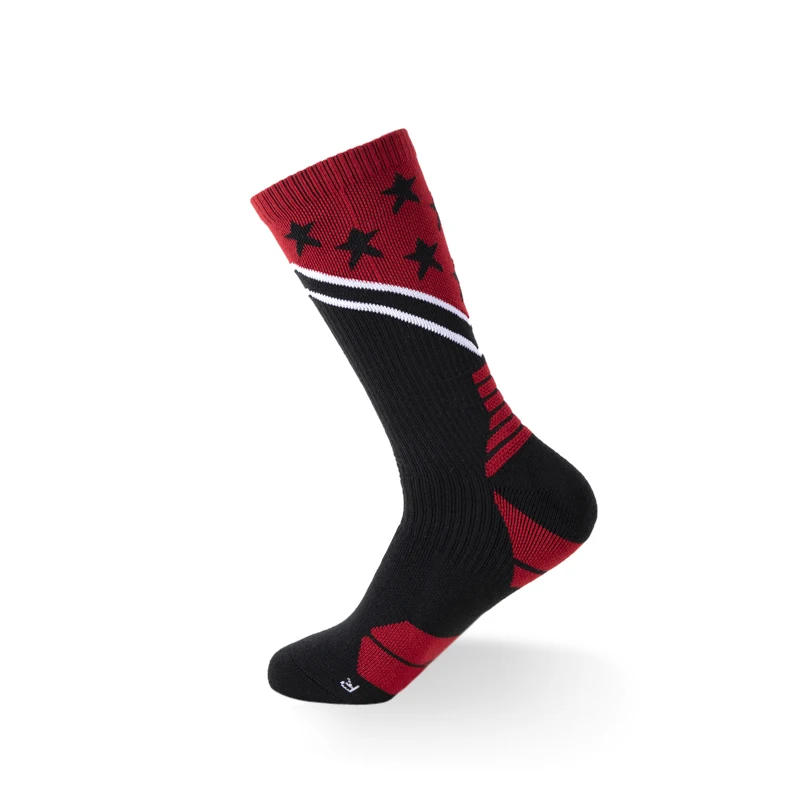 Хлопковый спортивный носок, баскетбольные Компрессионные носки для бега, утолщенное полотенце, нижняя звезда, удобные носки для прогулок - Цвет: Black