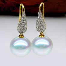 18 К Чистого Золота Southsea Жемчужные Серьги Моды С-ювелирные изделия Новые Популярные Высококлассные Женщины Девушке Подарок Модный Партия горячая