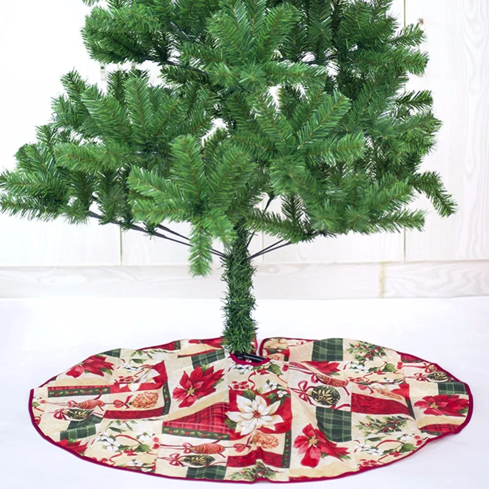 

60/90cm Flowers Santa Printed Christmas Tree Skirt New Year Xmas Home Party Decor Carpet Holiday Christmas Tree Foot Cover Skirt