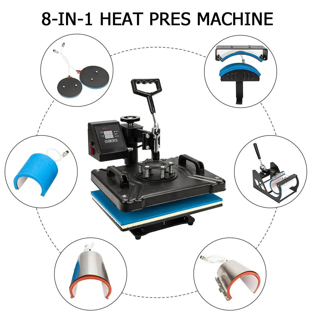 Двойной дисплей управления 8 в 1 комбо тепла пресс машина сублимации Термопринтер для кружка/крышка/футболка/чехол для телефона/ручка